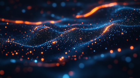 A highly detailed 3D scatter plot with data points hovering in space, connected by lines, symbolizing the intersection of technology and data analysis.の素材