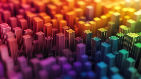 Detailed shot of a 3D stacked graph with layers of data blocks, each section in a different color, representing complex information in an easy-to-understand format.の素材