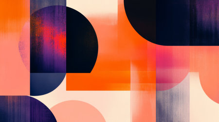 Detailed shot of an abstract background featuring bold geometric shapes and gradients in warm tones, offering a modern and energetic visual appeal.の素材