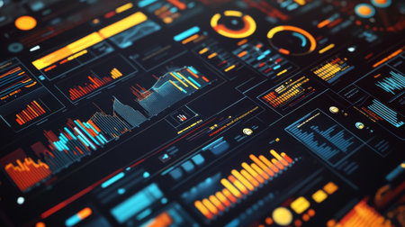 High-resolution close-up of a complex infographic with charts, icons, and data visualizations, emphasizing clarity and design for business presentations.の素材