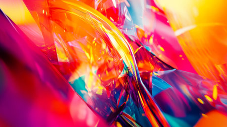 Close-up of an abstract background with a burst of bright, neon colors and geometric patterns, creating an energetic and contemporary visual effect.の素材