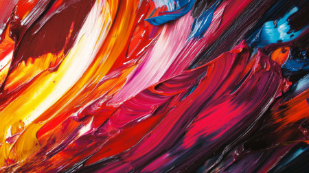 Detailed view of an abstract background with a mix of vibrant colors and fluid brushstrokes, capturing an artistic and dynamic visual movementの素材
