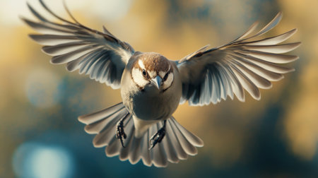 A bird diving or swooping close to the camera, with a sense of speed and agility captured in the moment of flight.の素材