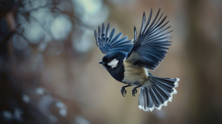 A bird diving or swooping close to the camera, with a sense of speed and agility captured in the moment of flight.の素材