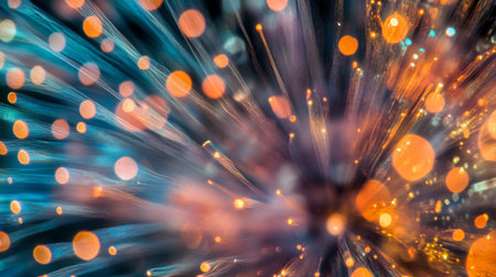 A close-up of fireworks bursting into a shower of sparks and colors, with a focus on the intricate patterns and vivid hues.の素材