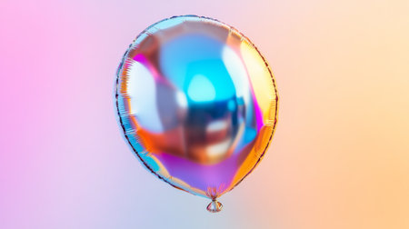 A close-up of a single, shiny metallic balloon with a reflective surface, capturing its texture and vibrant color against a simple backdrop.の素材