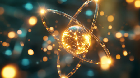 A digital visualization of an atom with highlighted electron shells, providing a clear view of the different energy levels in an atom.の素材