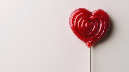 A lollipop with a unique, artistic design, such as a spiral or heart shape, placed on a clean white background for a simple, elegant look.の素材