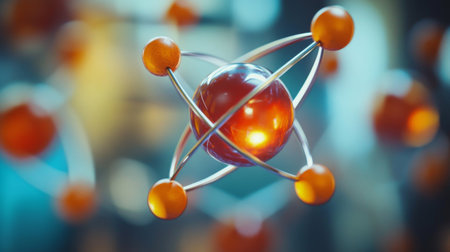A close-up of a chemical element symbol with its corresponding atomic structure displayed, illustrating the connection between symbols and atomic models.の素材