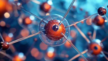 A conceptual image of atoms and molecules forming a lattice structure, emphasizing their arrangement and bonding in materials.の素材