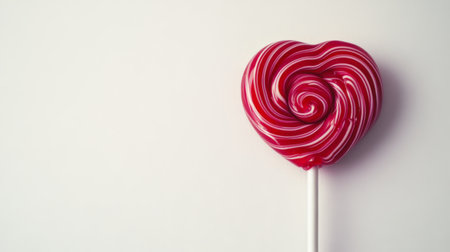 A lollipop with a unique, artistic design, such as a spiral or heart shape, placed on a clean white background for a simple, elegant look.の素材