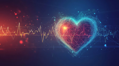 A graphic illustration of a heart with superimposed EKG waves, symbolizing cardiovascular health and the importance of regular check-upsの素材