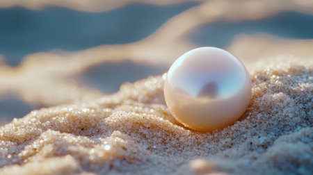 A single pearl resting on a bed of sand, captured up close to show the natural beauty and glow that make pearls so preciousの素材