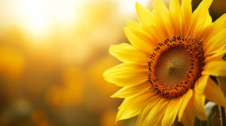 Detailed macro shot of a blooming sunflower, highlighting its bright yellow petals and rich texture against a soft background.の素材