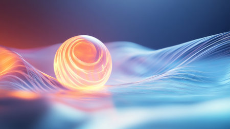 Electric waves merging into a glowing orb, representing sustainable energy, innovation, and the convergence of technology and nature.の素材