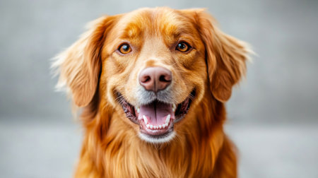 High-resolution close-up of a dog with a shiny, well-groomed coat and a happy expression, showcasing its adorable features in a clean, simple background.の素材