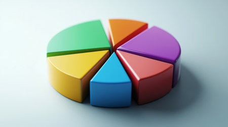 High-definition image of a 3D pie chart in a corporate setting, with clear, labeled segments and a professional, clean design to convey business data effectivelyの素材