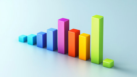 A 3D bar graph with multi-colored bars representing different categories, with clear labels and a modern design, set against a simple, clean background.の素材