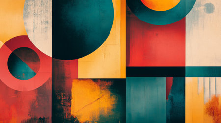 An artistic abstract background featuring geometric shapes and bold, contrasting colors, providing a contemporary and eye-catching backdropの素材