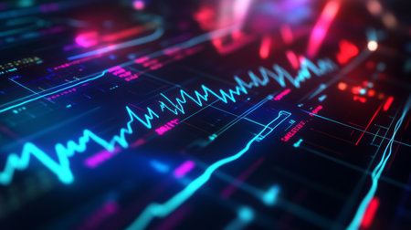 A close-up of a patient ECG graph on a monitor, showing irregular heartbeat waves and medical staff discussing the results.の素材