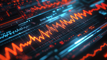 A high-resolution image of an ECG monitor showing real-time heart rate waves, with an emphasis on the digital interface and waveform clarity.の素材