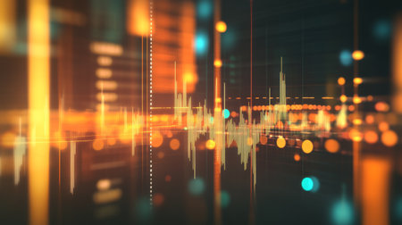 A creative composition of various gold price graphs overlaid on a blurred background of financial news, emphasizing trends and market performance.の素材