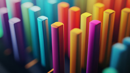 A close-up of a 3D graph with colorful, popping segments, representing different sectors of business performance and financial growthの素材