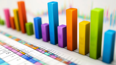A high-resolution image of a financial bar graph with multiple colored bars against a white background, depicting various market trends and analysis.の素材