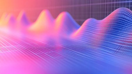 A sleek 3D line graph in gradient colors, floating in a futuristic digital grid, symbolizing advanced data analysis and technology.の素材