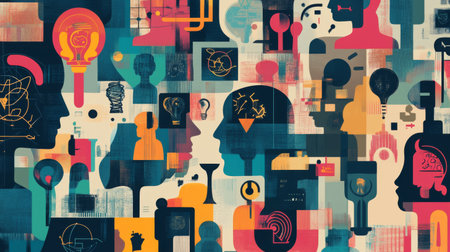 A collage of different icons and symbols representing various concepts and ideas, illustrating the diversity and breadth of human creativity.の素材