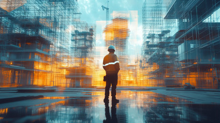 team engineer building construction project with architect people or construction worker working with modern civil equipment technology, double exposure graphic design. Building engineer,の素材