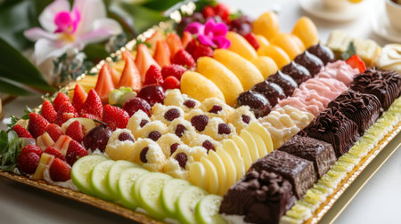 A beautifully arranged platter of various flavors, including chocolate, cream, and fruit fillings, enticing viewers with their delightful presentation.の素材