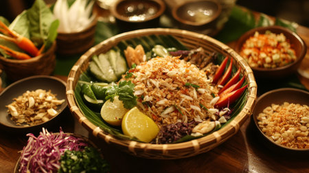 A traditional Thai dish featuring shallots as a key ingredient, beautifully presented on a table with accompanying sides, emphasizing culinary culture.の素材