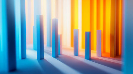 A vibrant 3D bar chart in shades of blue and orange, set against a white background with shadows cast by the bars to create a sense of depth and dimension.の素材