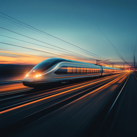 These prompts highlight the speed, efficiency, and modernity of high-speed trains in various settings.の素材