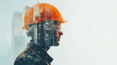 team engineer building construction project with architect people or construction worker working with modern civil equipment technology, double exposure graphic design. Building engineer,の素材