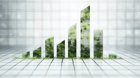 A financial bar chart showing comparison of investment returns, with green bars rising sharply to symbolize growth, displayed against a white background with grid lines.の素材