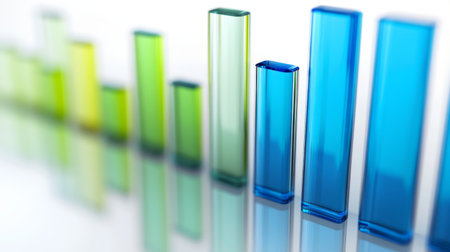 A financial bar graph with vibrant blue and green bars showing profit growth over several quarters, set against a clean white background with clear labels.の素材