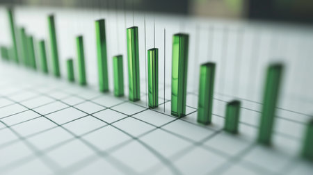 A financial bar chart showing comparison of investment returns, with green bars rising sharply to symbolize growth, displayed against a white background with grid lines.の素材