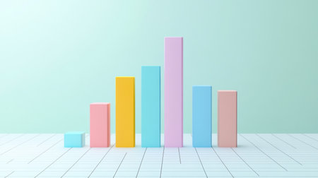 A minimalist financial bar graph with pastel-colored bars, showing quarterly revenue, displayed on a clean white background with simple grid lines and clear labels.の素材