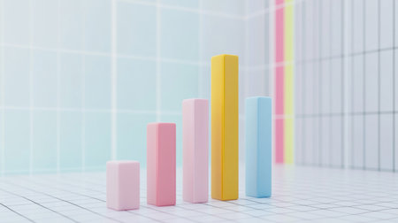 A minimalist financial bar graph with pastel-colored bars, showing quarterly revenue, displayed on a clean white background with simple grid lines and clear labels.の素材