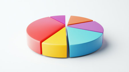 A segmented 3D pie chart with raised portions, set against a minimalist white background, emphasizing key data points and trends in business analysis.の素材