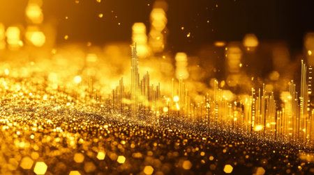 An artistic representation of a gold graph with a shimmering gold background, highlighting the allure of gold investments and the wealth it represents.の素材