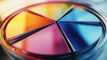 A vibrant arrangement of colorful geometric shapes in a circular design, showcasing modern art elements and dynamic patterns for creative inspiration.の素材