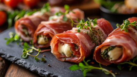 Indulge in these beautifully crafted roll-ups featuring fresh herbs, creamy cheese, and savory meats, perfect for any gathering or special occasion.の素材