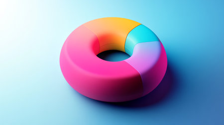 A colorful abstract donut shape resting on a soft blue background, featuring vibrant segments. Ideal for creative and modern visual projects.の素材