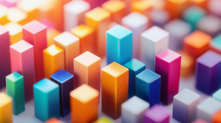 A vibrant collection of abstract blocks in various colors, creating a dynamic and artistic arrangement. Perfect for backgrounds, designs, and creative projects.の素材