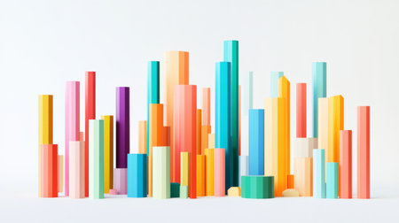 An abstract arrangement of colorful cylindrical shapes in various heights creates a vibrant and modern visual. Perfect for art, design, and decor projects.の素材