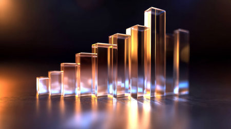 A visually striking image of transparent bars representing growth, capturing an upward trend. Ideal for concepts around analytics, business success, and financial progress.の素材