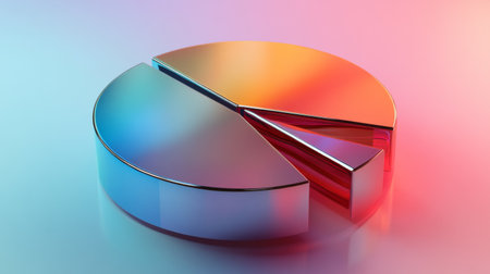 A vibrant 3D pie chart with colorful segments set against a soft gradient background, ideal for business analysis, financial reports, and marketing visuals.の素材